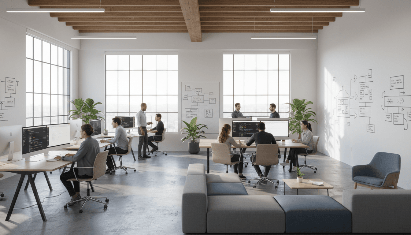 Team di sviluppo software al lavoro in ufficio moderno a Roma