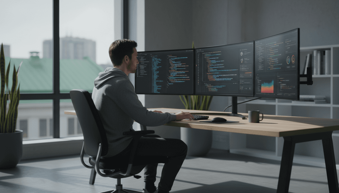 Professionista della tecnologia al lavoro su progetti di sviluppo software